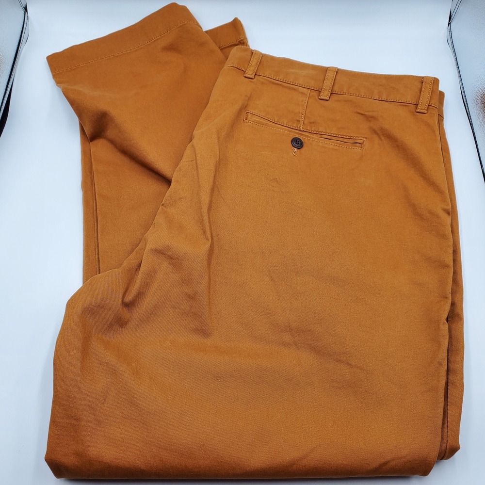 LL Bean Mens Standard Fit Chino Pants 42x30 Burnt Orange Stretch Cotton 503736